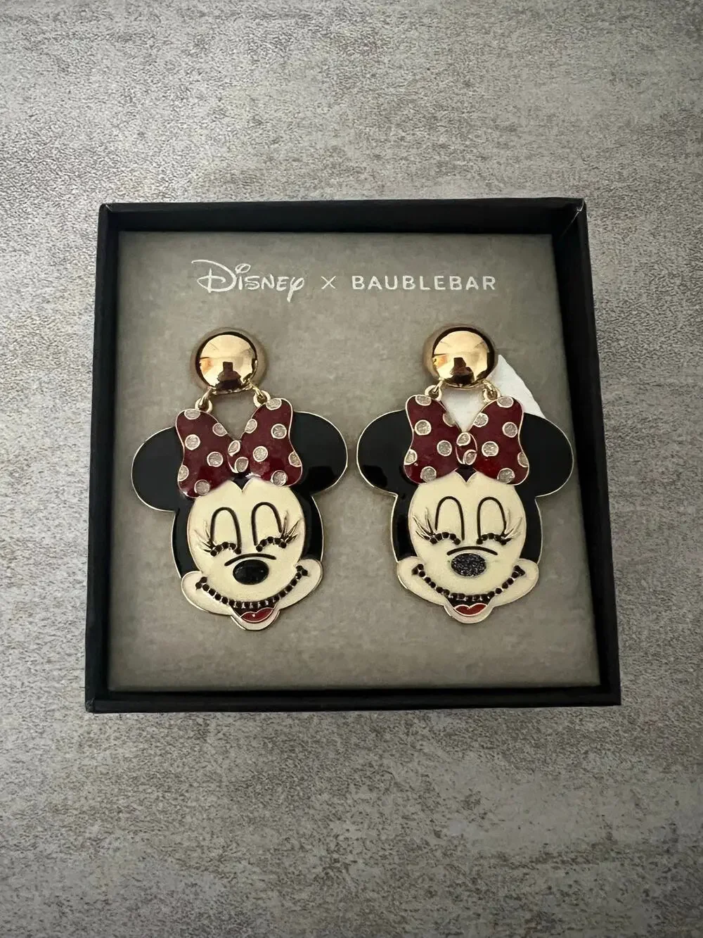 Disney Baublebar Minnie Mouse Red Sparkle Bow Drop Style Metal Earrings New